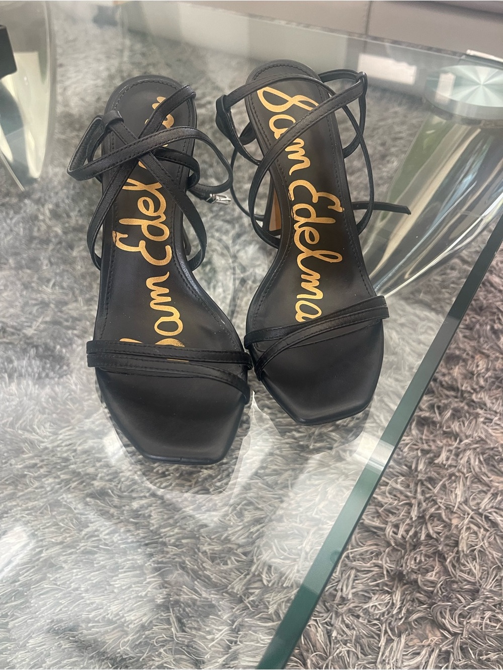 Sam Edelman Black Strappy Square-Toe Heels